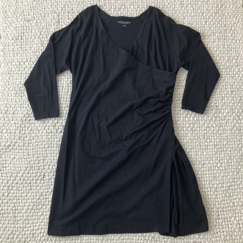 Soft Surroundings Wear Anywhere Dress 1X Black Faux Wrap Stretch‎ Flattering
